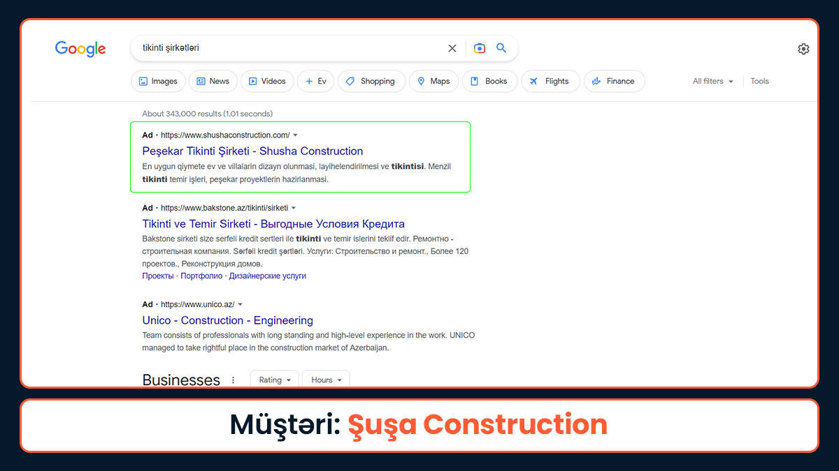 Google Reklamları Xidməti - Şuşa Construction