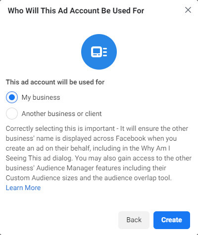 Meta Facebook Business Manager İstifadə Qaydası : Reklam Hesabının İstifadə Məqsədini Seçmək